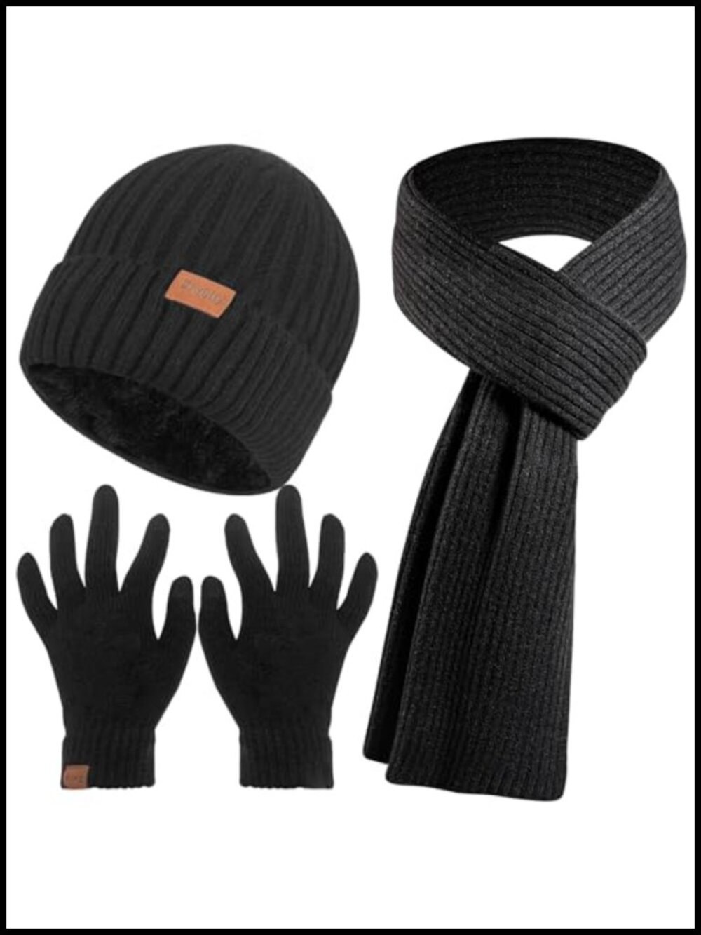 3PC Winter Beanie Hat Scarf Gloves Set Acrylic Polyester Touchscreen